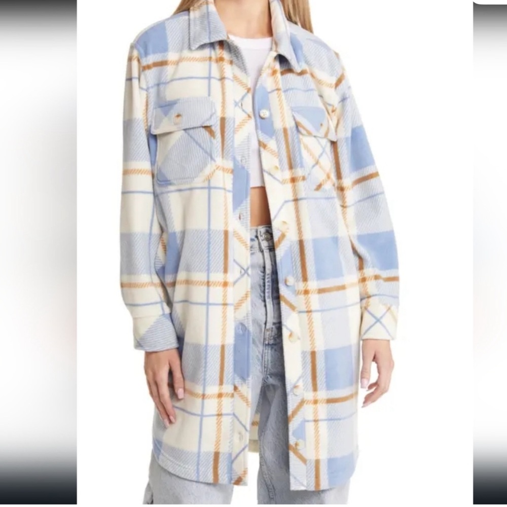 Thread & Supply Light Blue and Cream Plaid Utility Jacket size medium